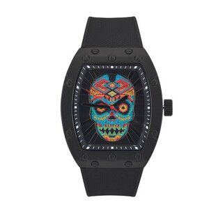 NEW Matte Black Silicone Strap Multicolor Skull Ed Hardy Watch